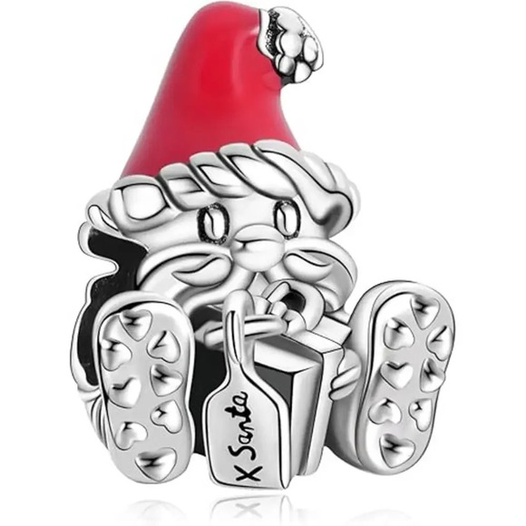 NEW Seated Santa Claus Dangle Charm Pendant 925 Sterling Silver - Picture 1 of 6